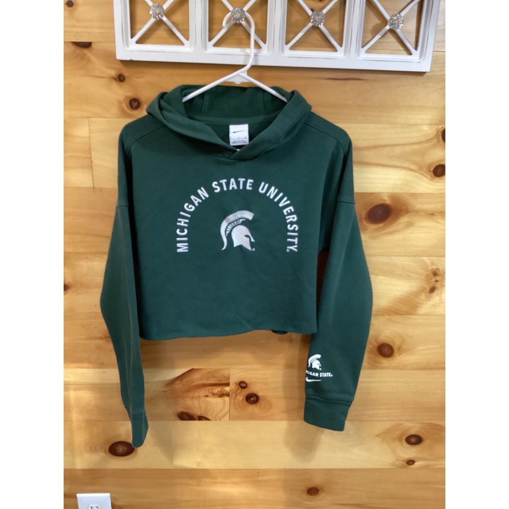 Nike Michigan State University MSU Spartans Cropped Hoodie Green Womens Small